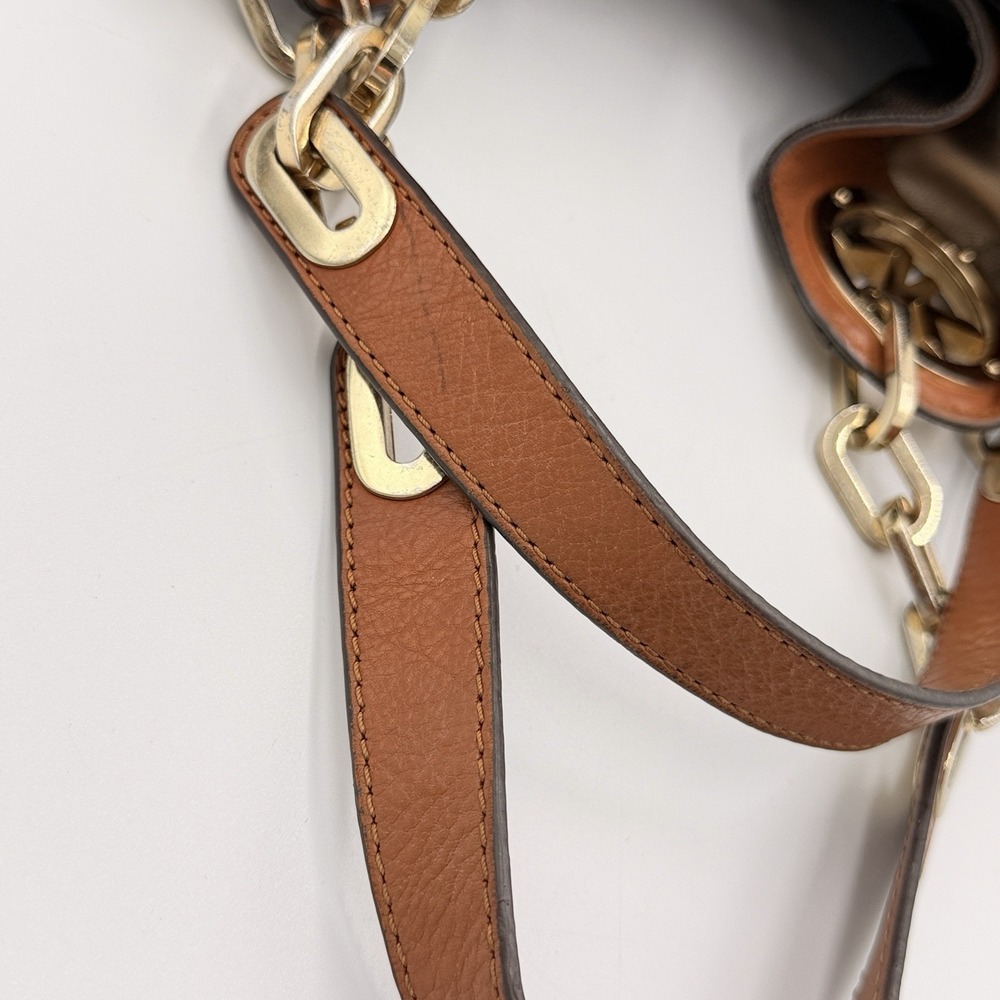 Michael Kors Fulton MK Monogram Hobo Bag Brown Chain Strap Shoulder Slouchy - Picture 12 of 16